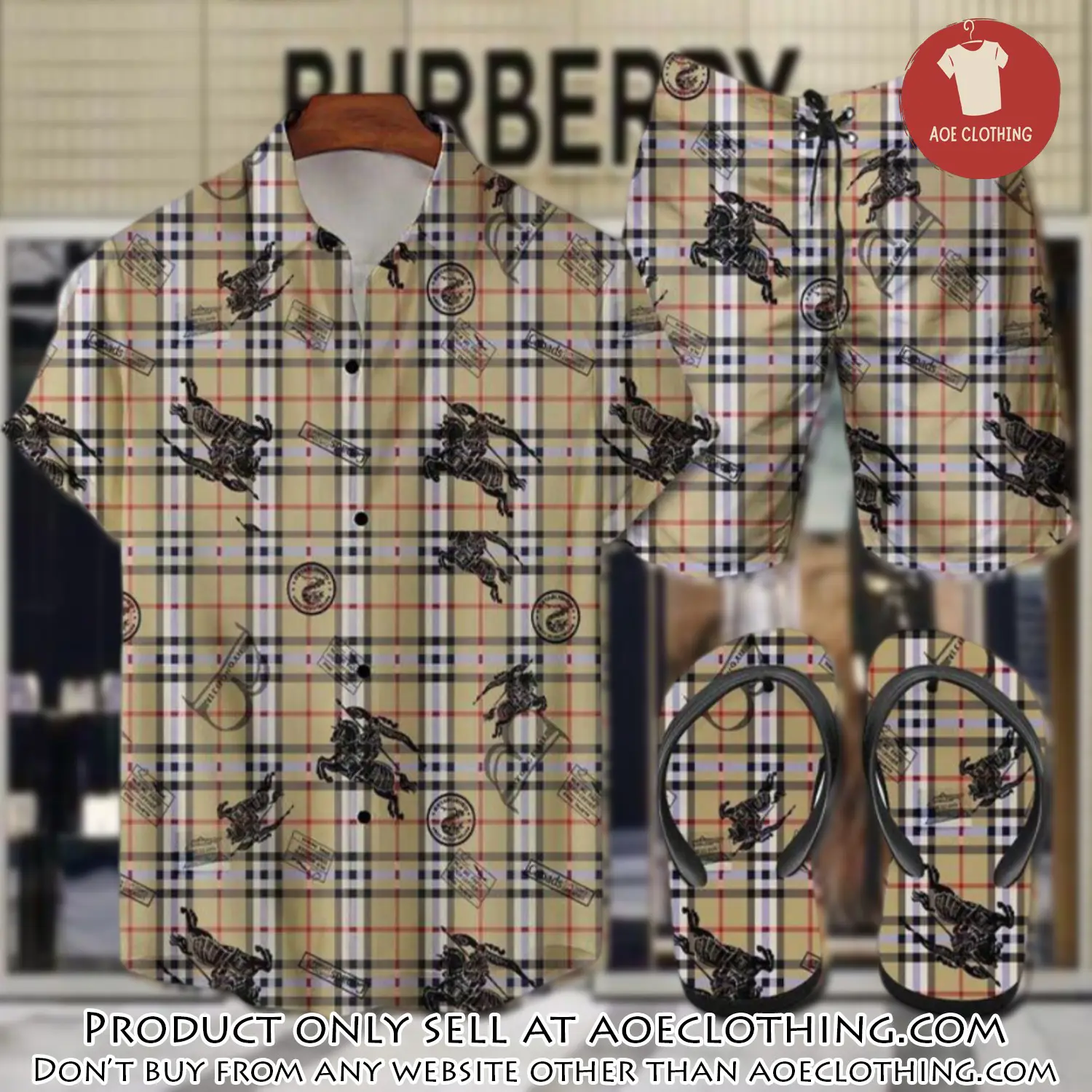 Burberry flip flops and combo hawaii shirt shorts luxury brand summer outfit hsf311 aoe1924821